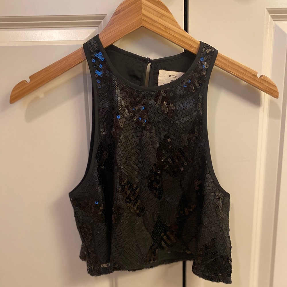 Black sequined crop top